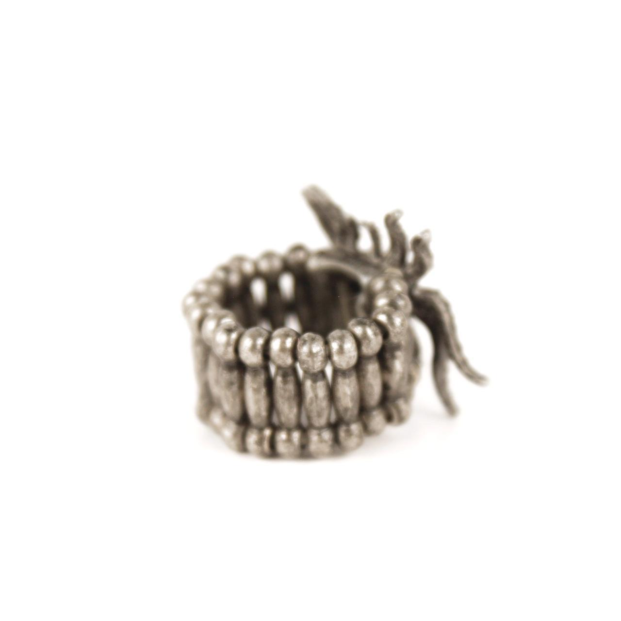 Spider Ring Pink Rhinestone Silver Tone Beaded Stretch Band Gothic Statement Jew