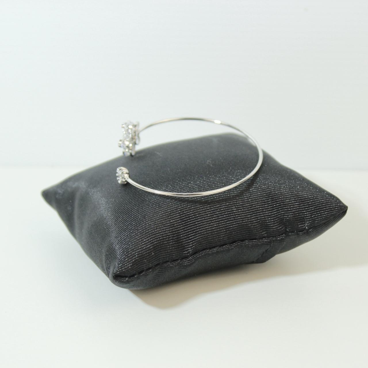 Vintage Floral Crystal Cuff Bracelet Silver Tone Statement Bangle  Boho Art