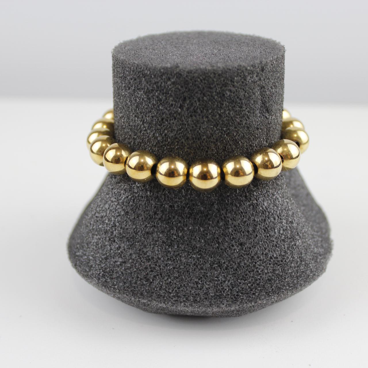 Elegant Gold Tone Bead Bracelet - Adjustable Gold Spheres in