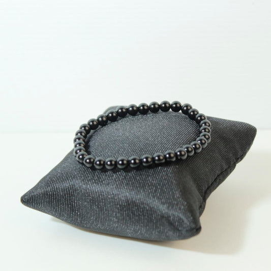 Black Bead Bracelet Round Stone Stretch Elastic Minimalist Stacking Bangle