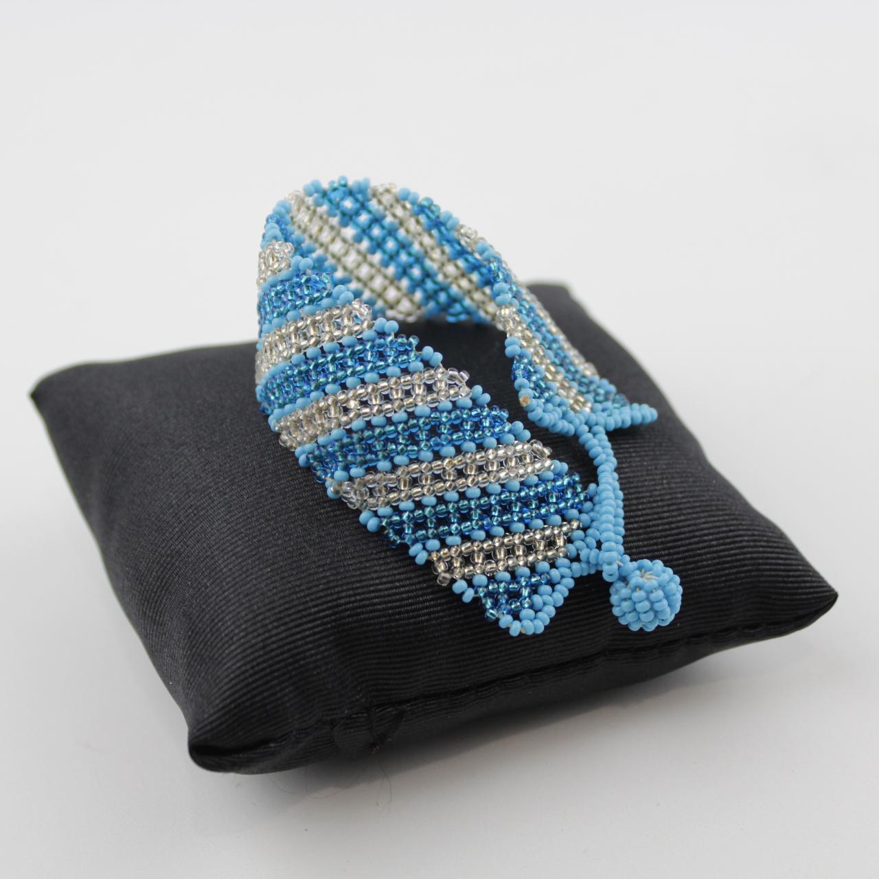 Blue and Clear Beaded Bracelet Diagonal Stripes Fashion Jewe