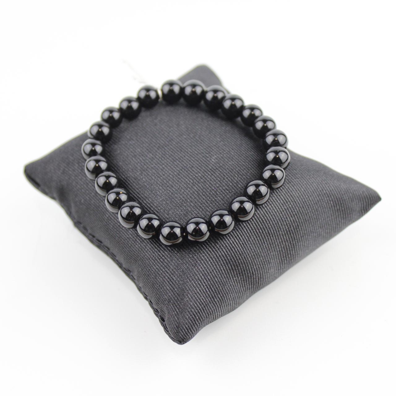 Black Onyx Bead Bracelet Cross Charm Stretch Jewelry Spiritu