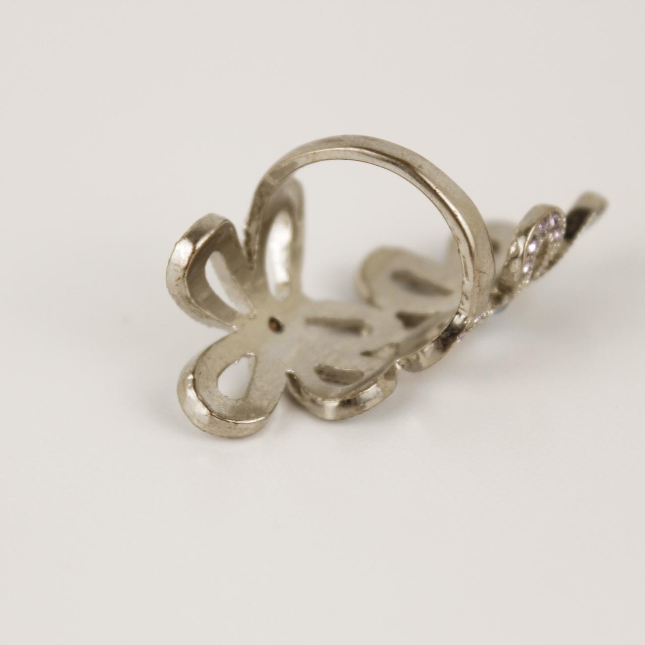 Silver tone Flower Cocktail Ring Blue Stone Cluster Statement Finger Jewellery