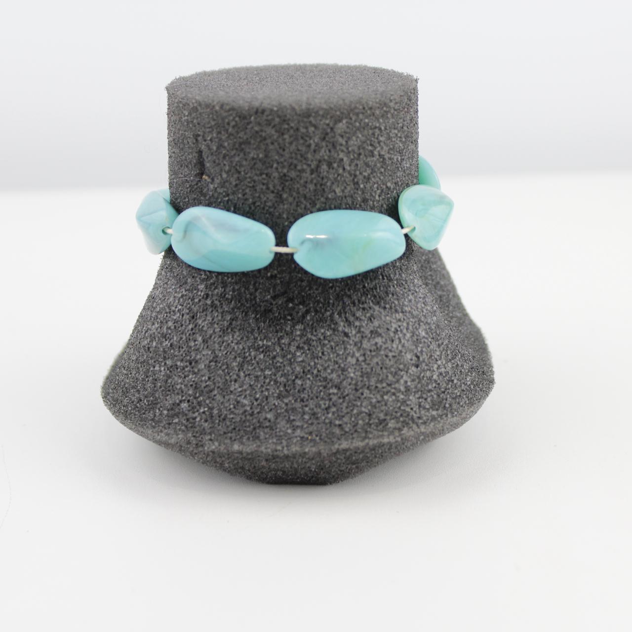 Turquoise Stone Bracelet Tumbled Amazonite Stretch Jewelry