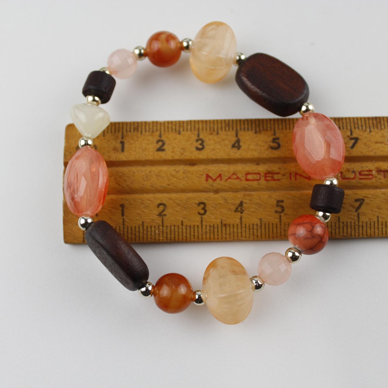 Earth Tone Stone  Beaded Bracelet Stretch Boho   Good pre-lo