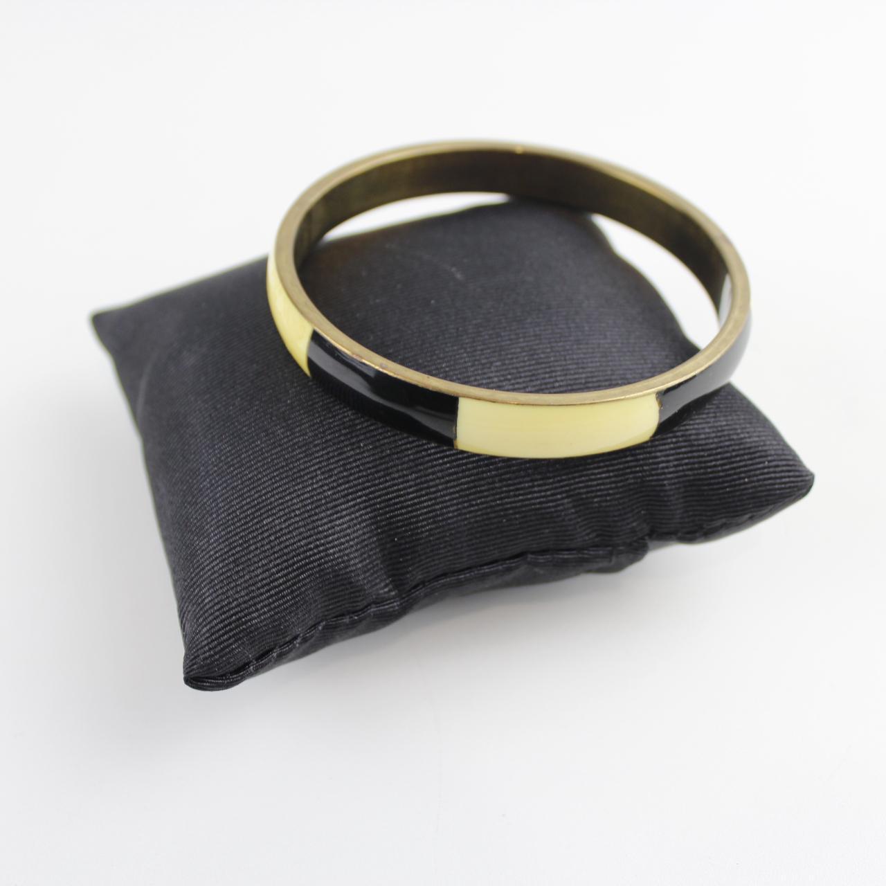 Retro Color Block Bangle - Brass, Black, Cream - Unique Vint