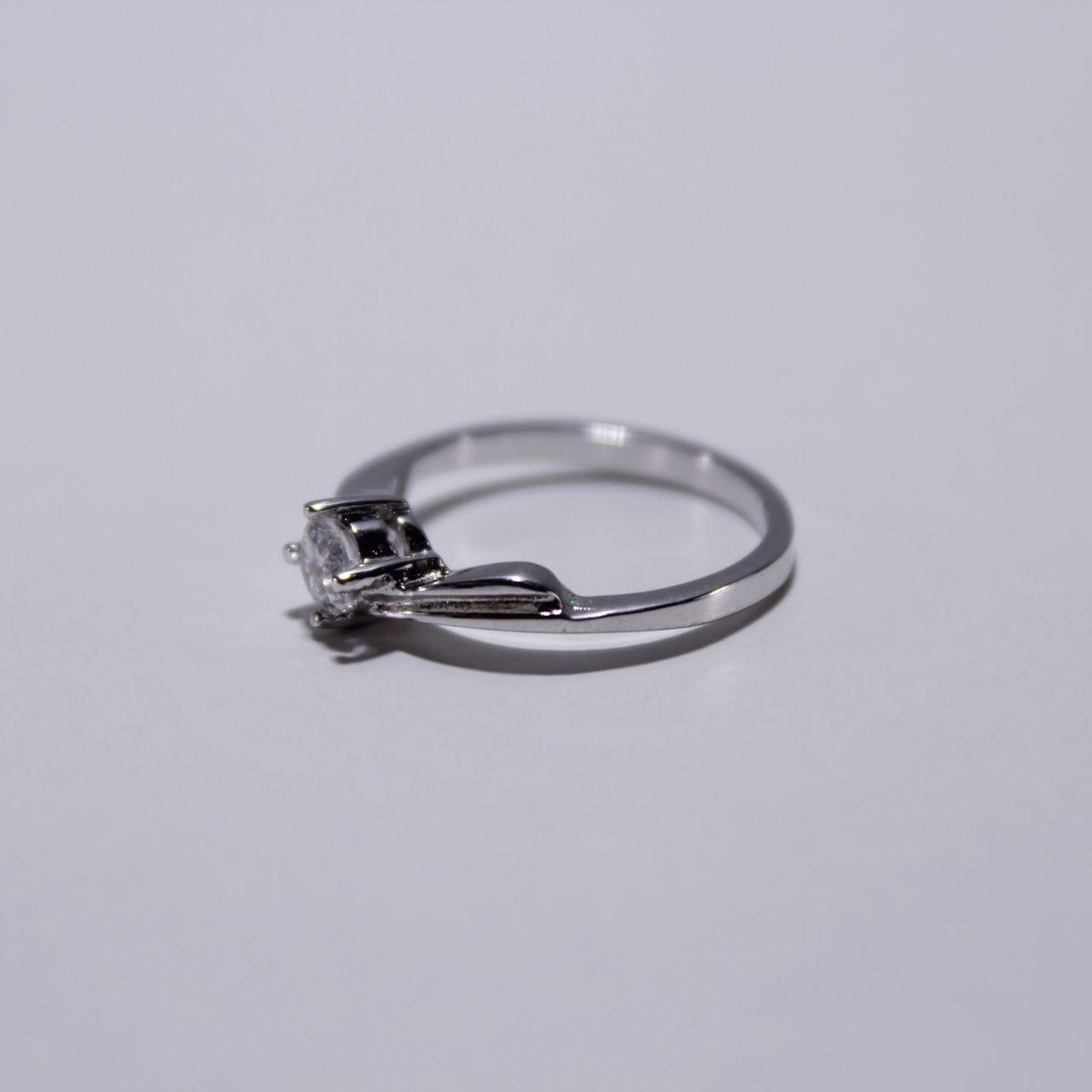 Silver Tone Ring Solitaire Clear Stone Minimalist