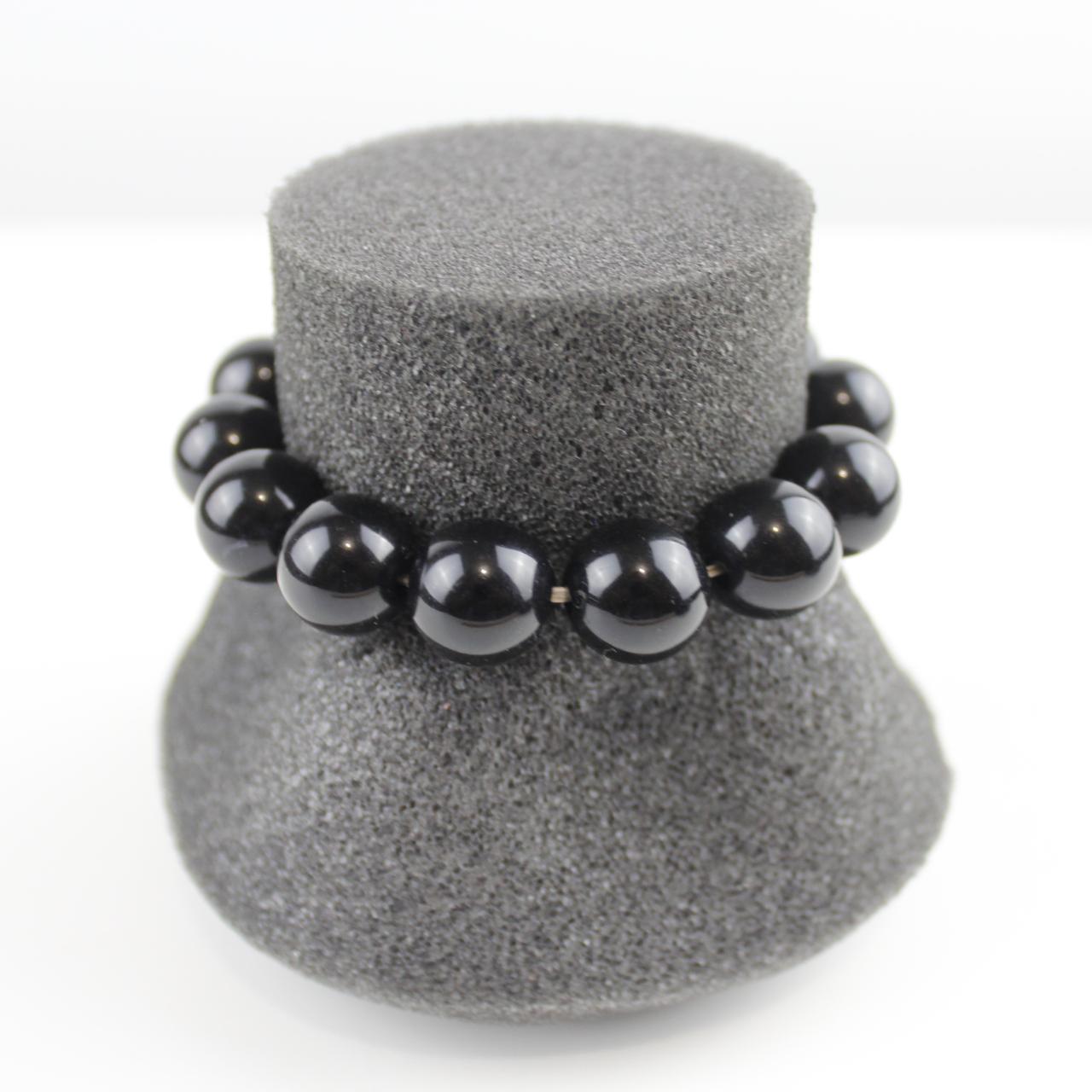Black Bead Bracelet Round Stretch Bangle Jewelry  Good pre-l