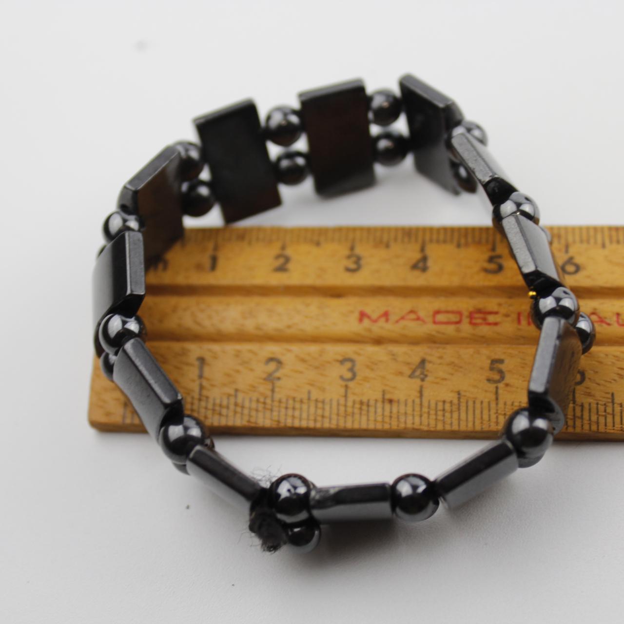Bead Bracelet Black Rectangular Round Magnetic Clasp Sleek M