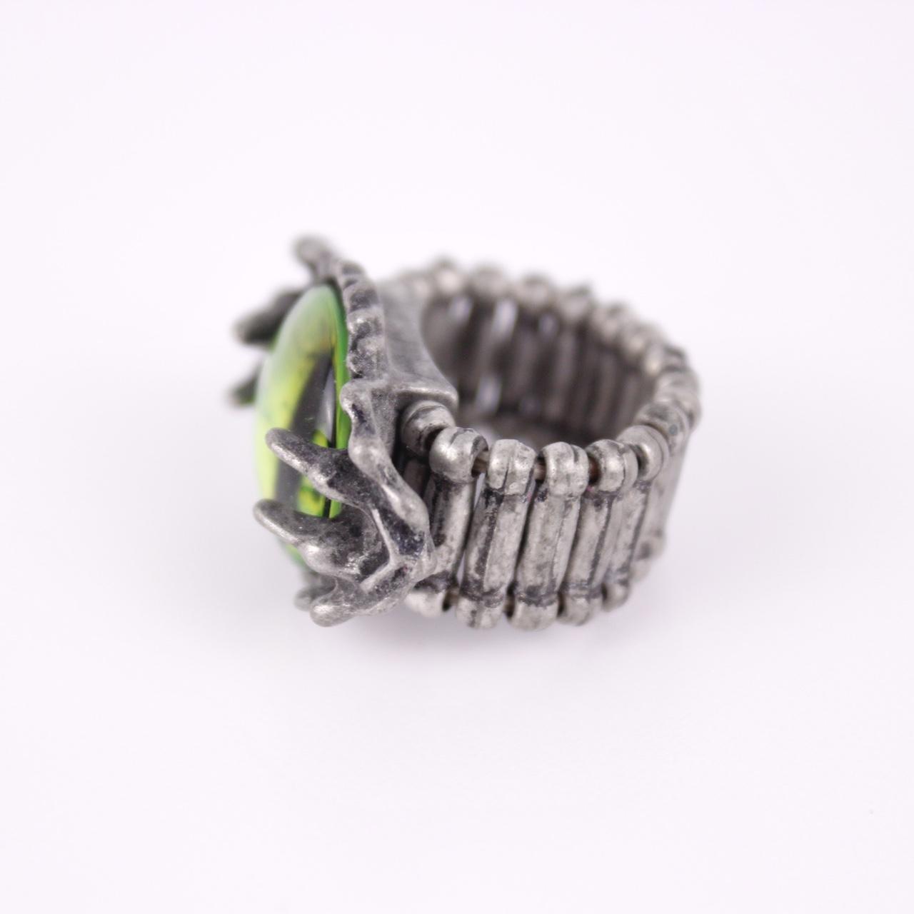 Green Dragon Eye Ring Silver Tone Stretch Band Gothic Punk Biker Statement Jewel