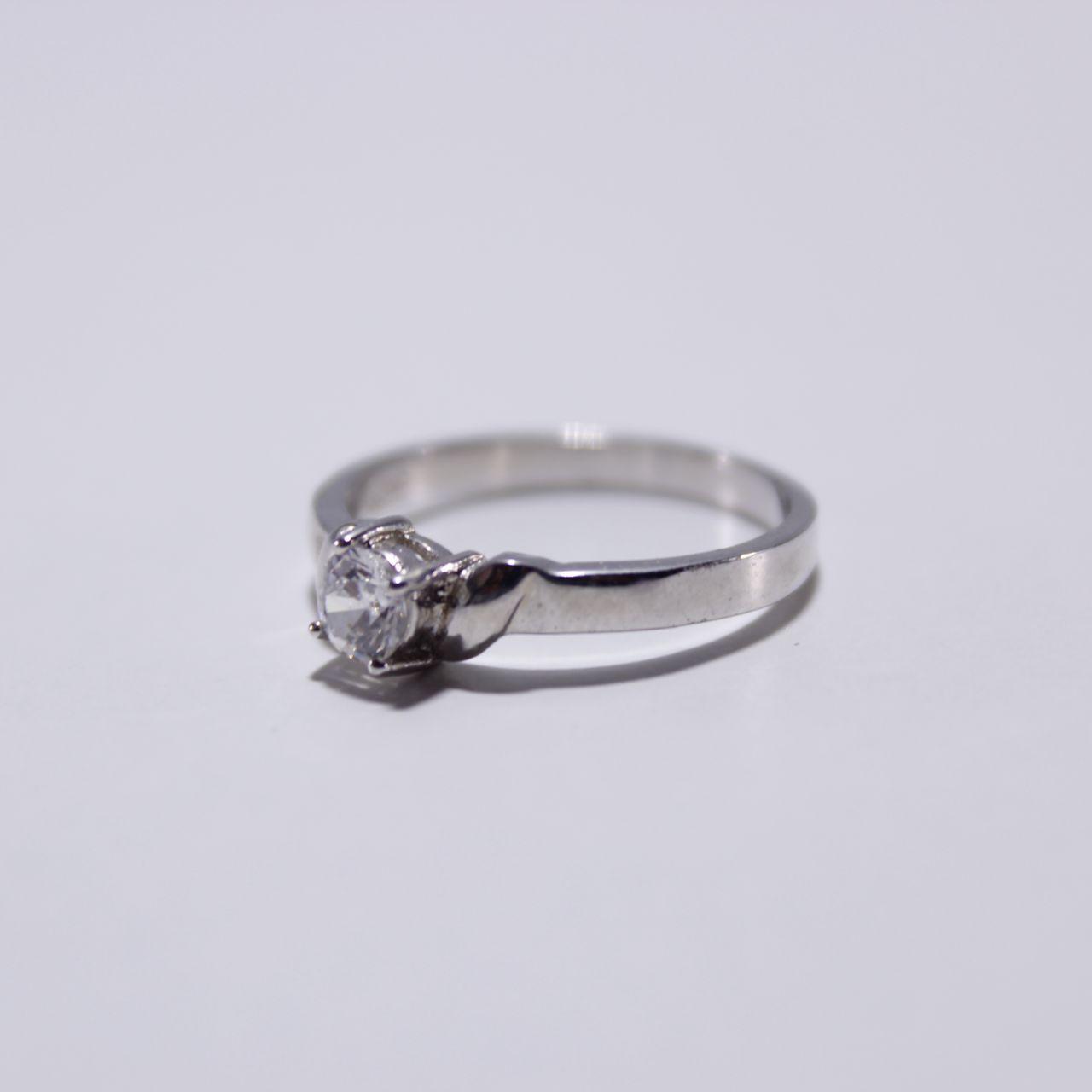 Silver Tone Solitaire Ring Round Colour Stone Minimalist