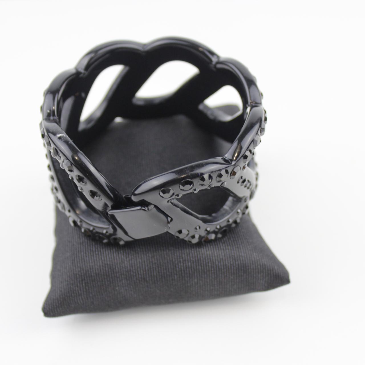 Mimico Elegant Black Bracelet with Faceted Stones Fashion Je