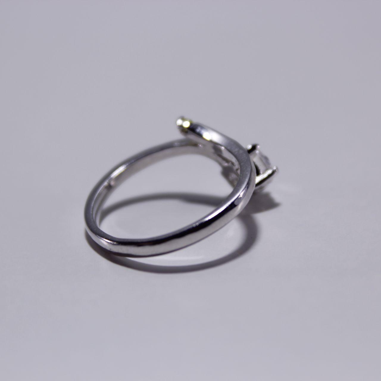 Silver Tone Solitaire Ring Round Stone Minimalist