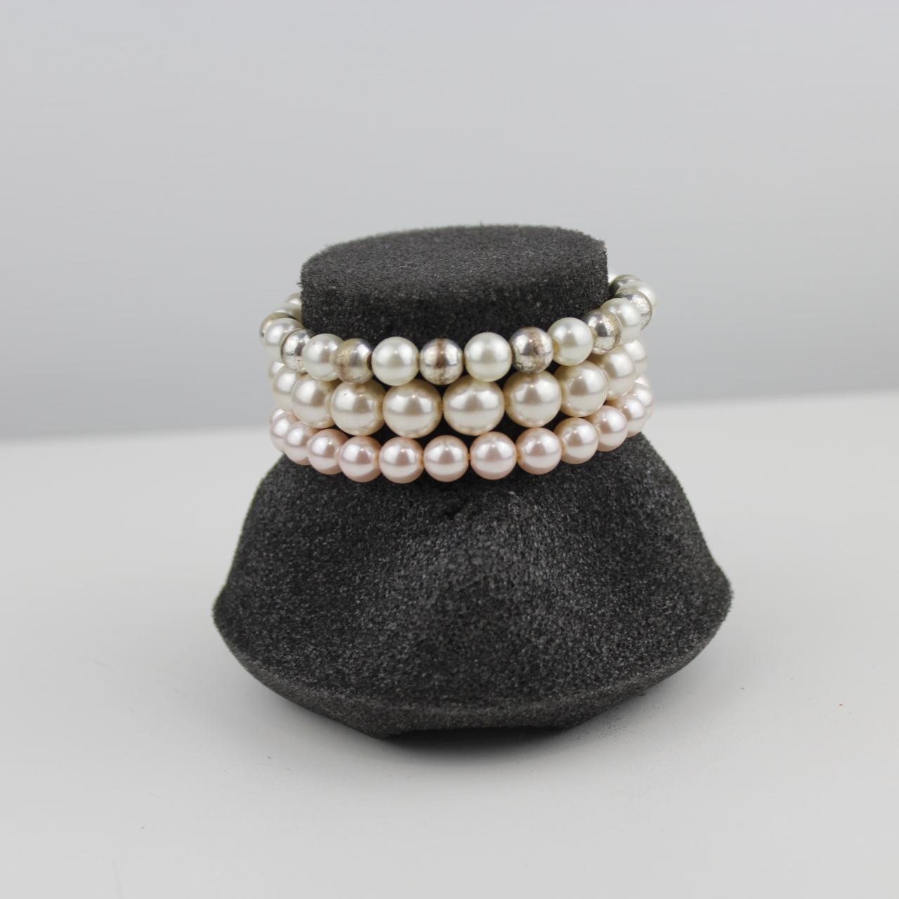 Pearl Bead Bracelet Set White Pink Silver Jewelry Fashion Ac