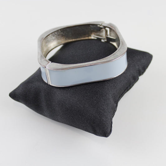 Vintage Silver-Tone Hinged Enamel Bracelet - Square Design -