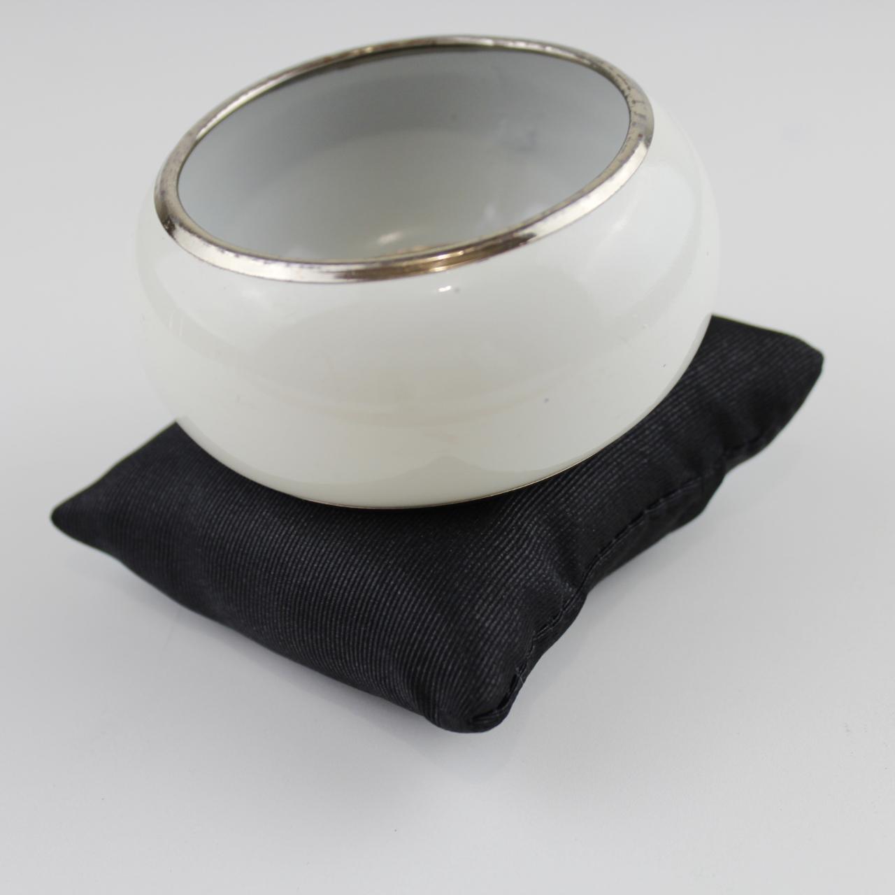 Classic White Enamel Bangle - Silver Tone Edge Trim - Modern