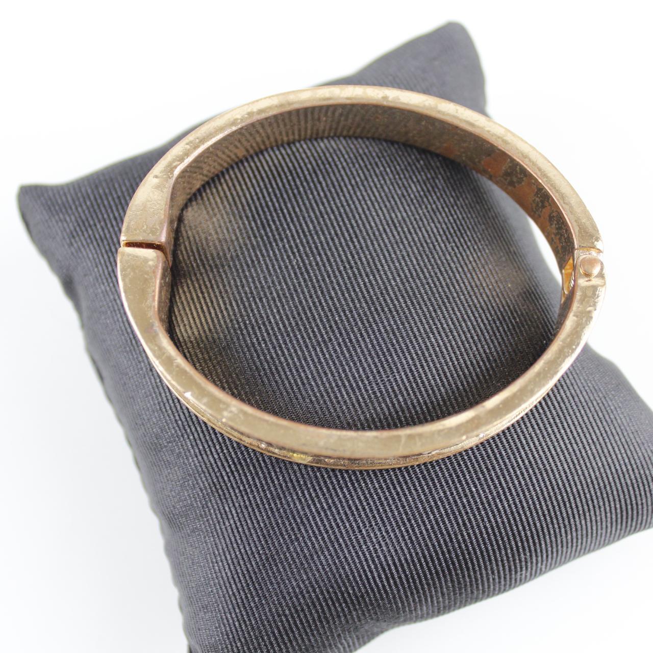 Gold-Tone Bangle Bracelet with Black Inlay - Textured Design