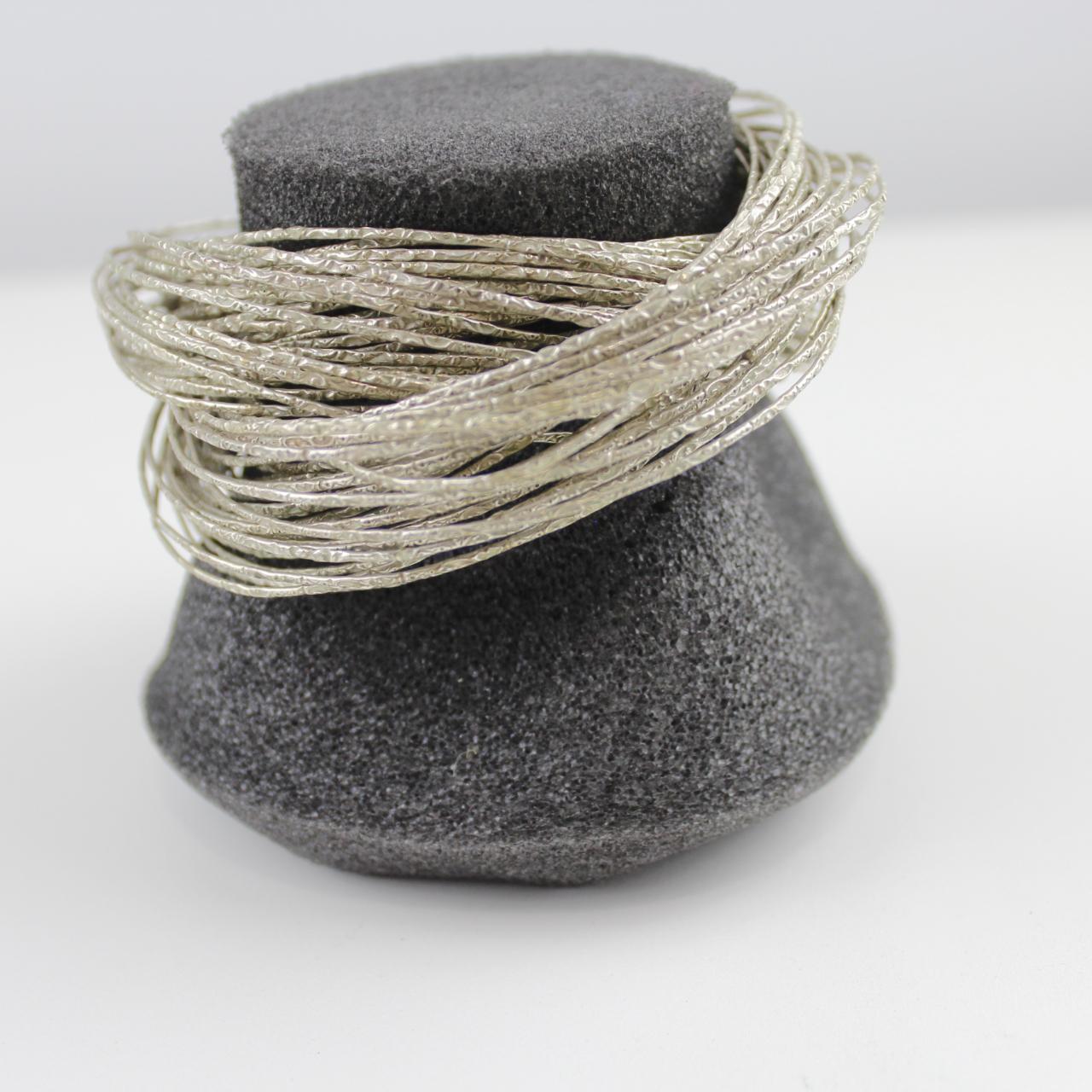 Boho Silver Tone Textured Twisted Multi Bangle Bracelet  Goo