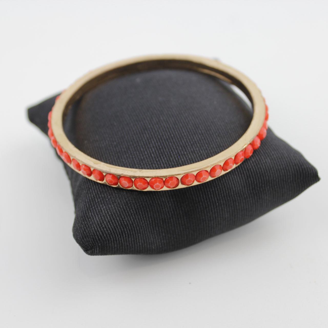 Gold Bangle Bracelet with Red Stones Elegant Jewelry Fashion