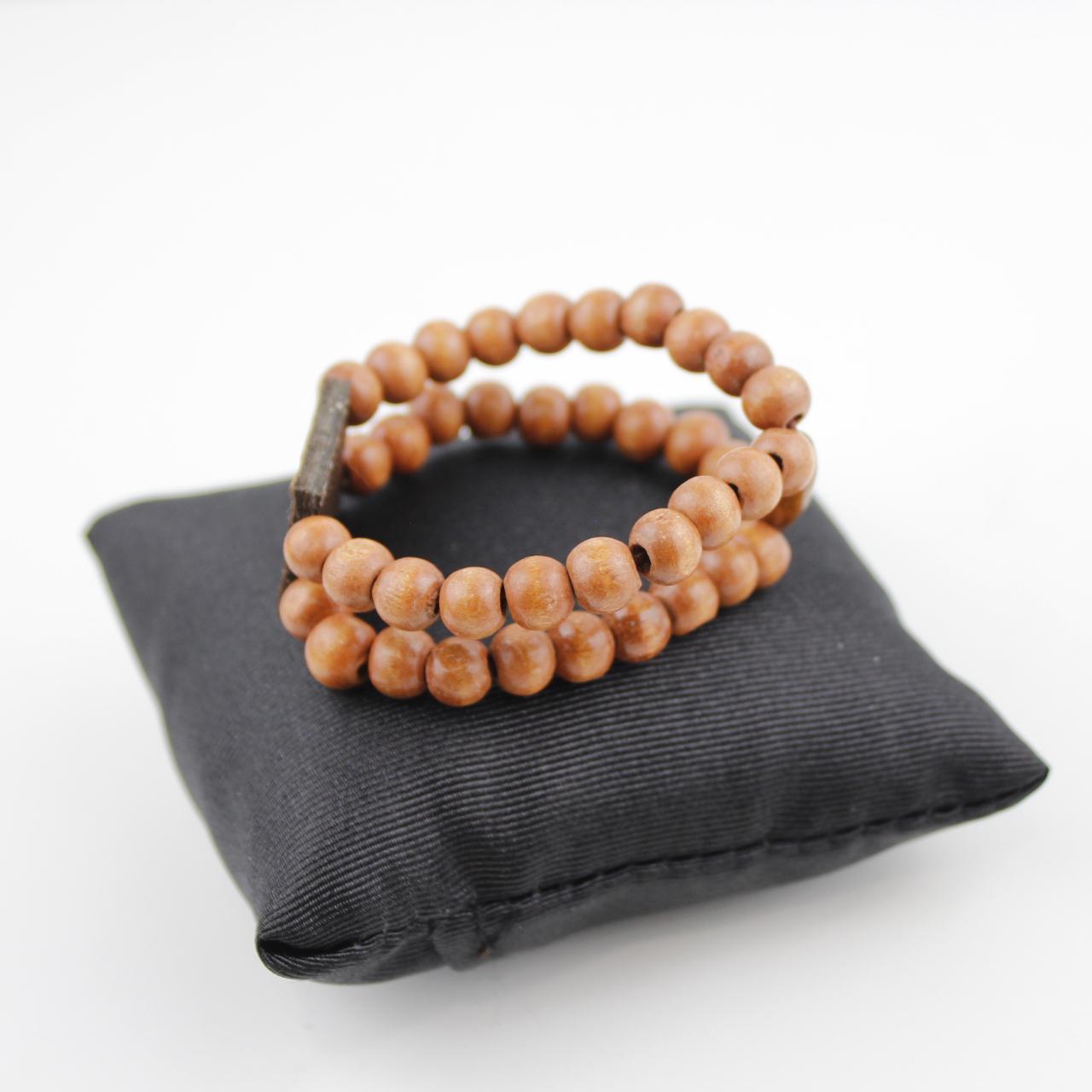 Wooden Beaded Bracelet Double Strand Religious Charm Spiritu