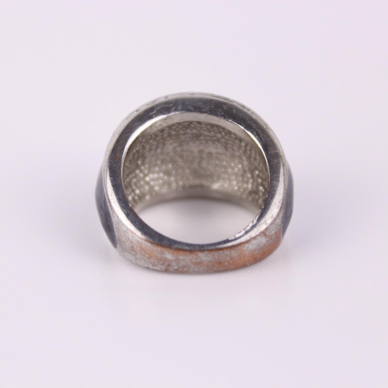 Silver Tone Black Enamel Dome Ring Marbled Swirl Statement Chunky Bold Jewellery