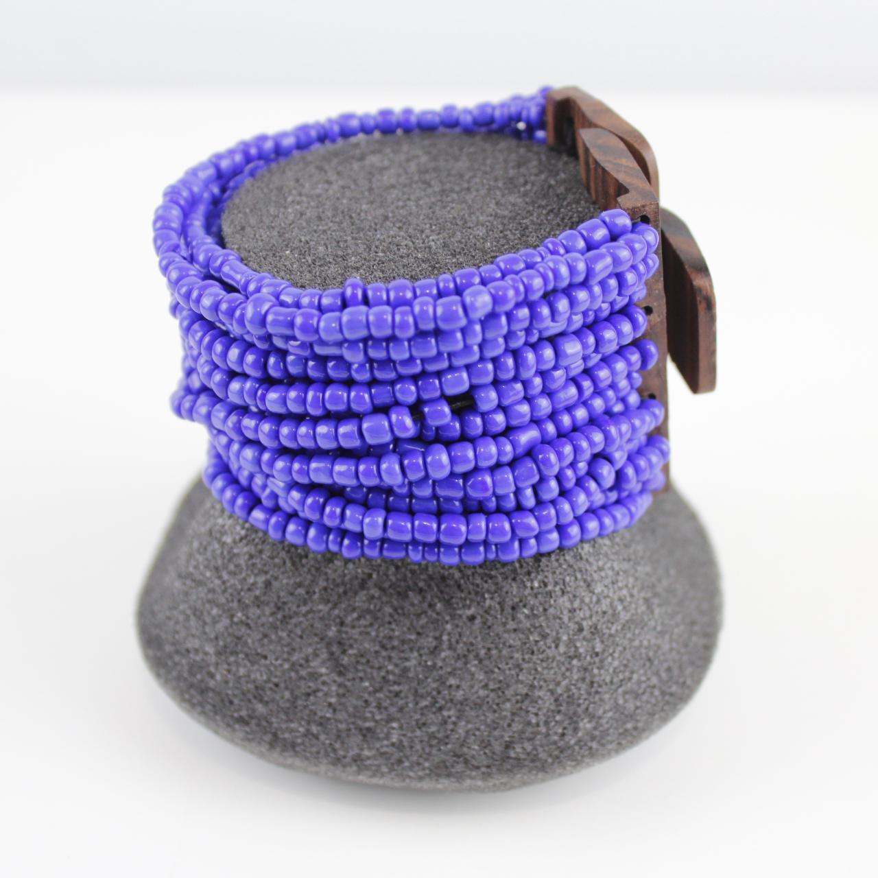 Blue Beaded Bracelet - Multi-Strand - Textured Design - Bold