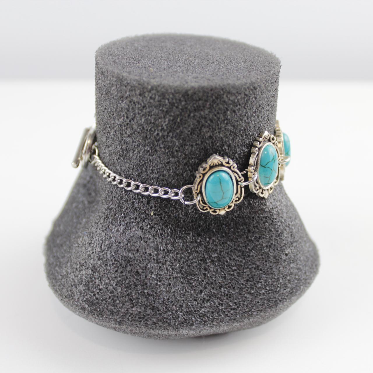 Vintage Turquoise & Silver colour Bracelet Oval Boho Stateme