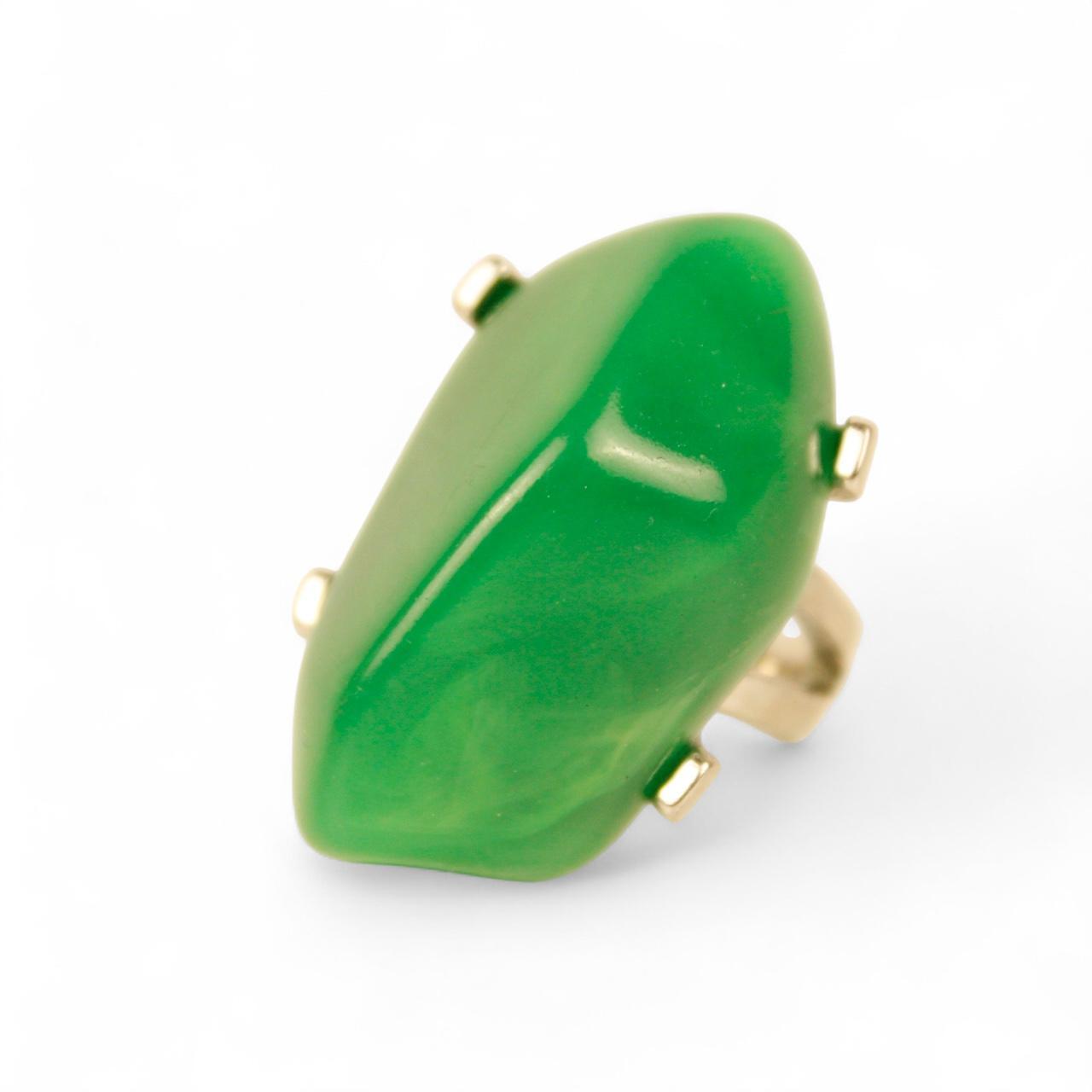 Vintage Green Ring Silver Tone Split Shank Cocktail Jewellery Size R  Deadstock.