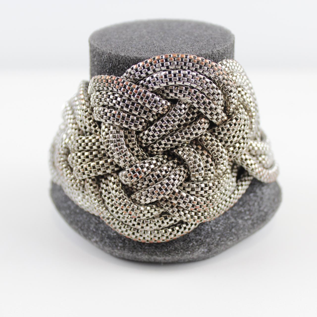 Woven Metal Bracelet - Silver-Tone - Intricate Design - Stat