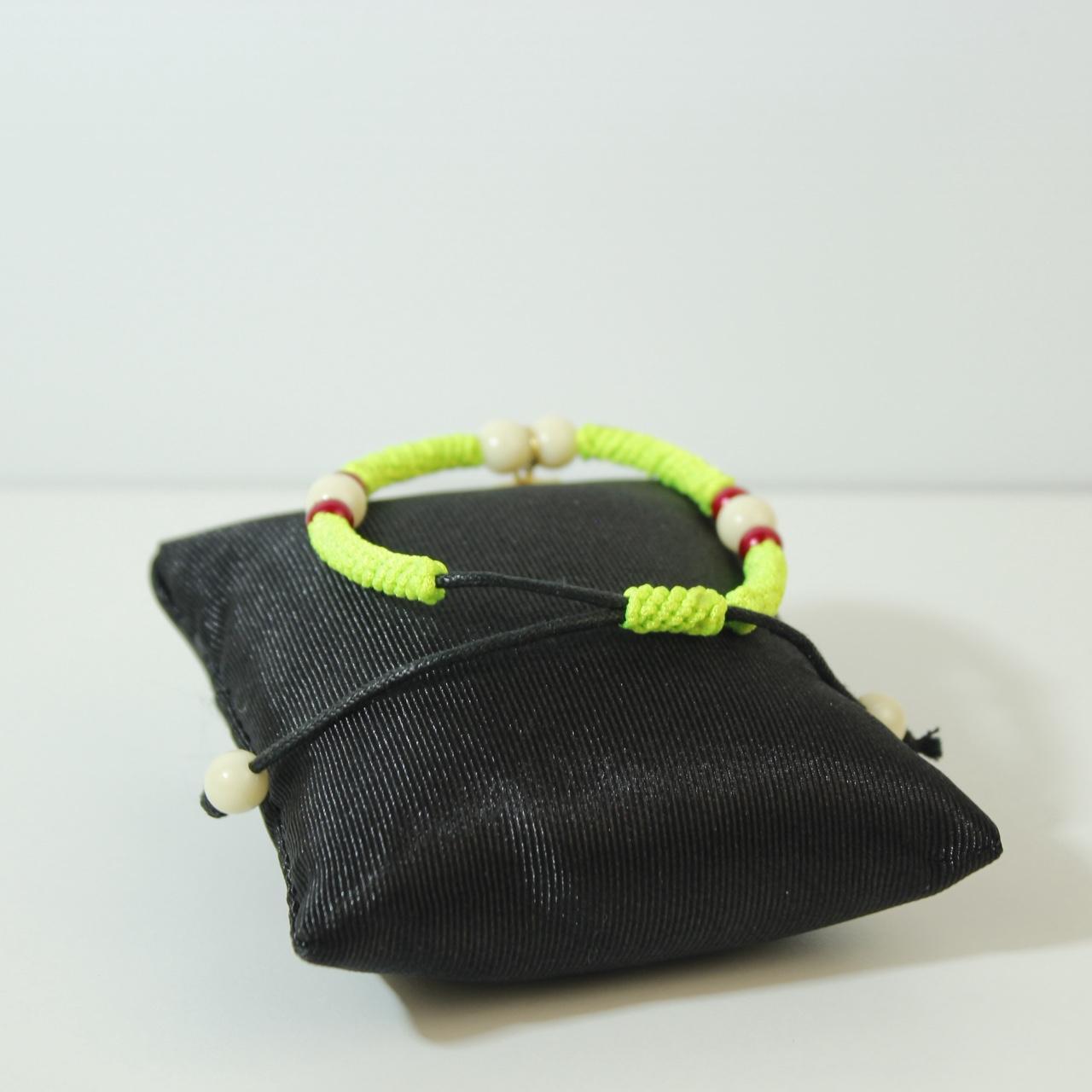 Neon Yellow Woven Cord Elephant Charm Bracelet Adjustable Beaded Boho Tribal