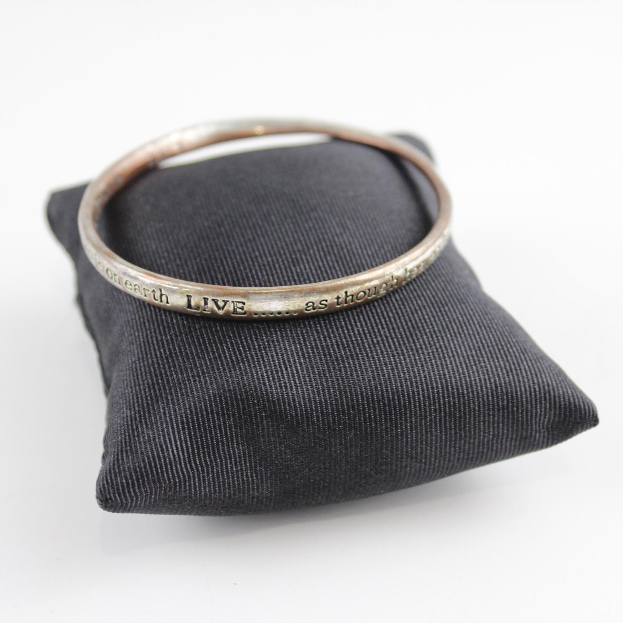 Inspirational Silver Tone Bangle Bracelet Engraved Quote Jew