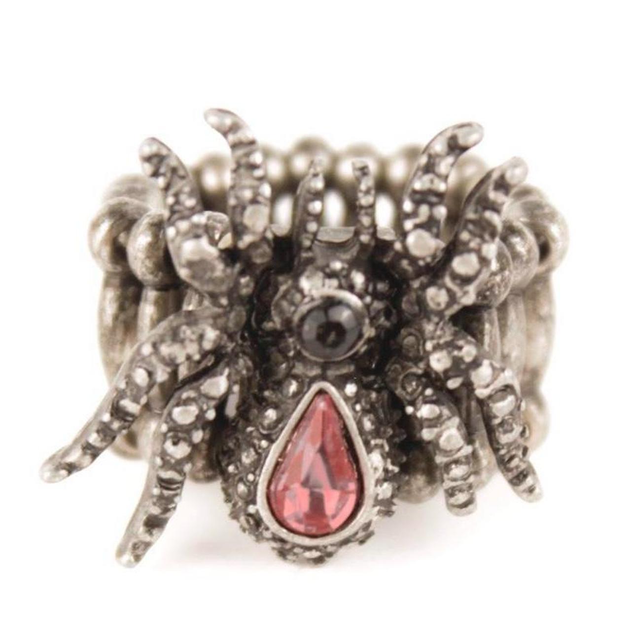 Spider Ring Pink Rhinestone Silver Tone Beaded Stretch Band Gothic Statement Jew