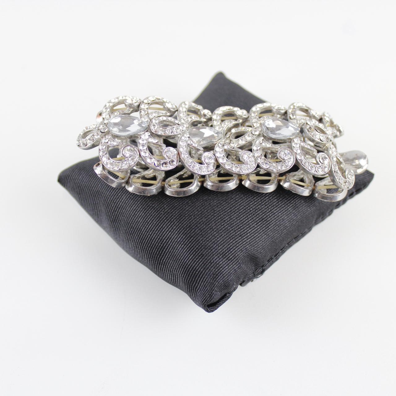 Rhinestone Filigree Style Bracelet - Silver-Tone - Vintage G