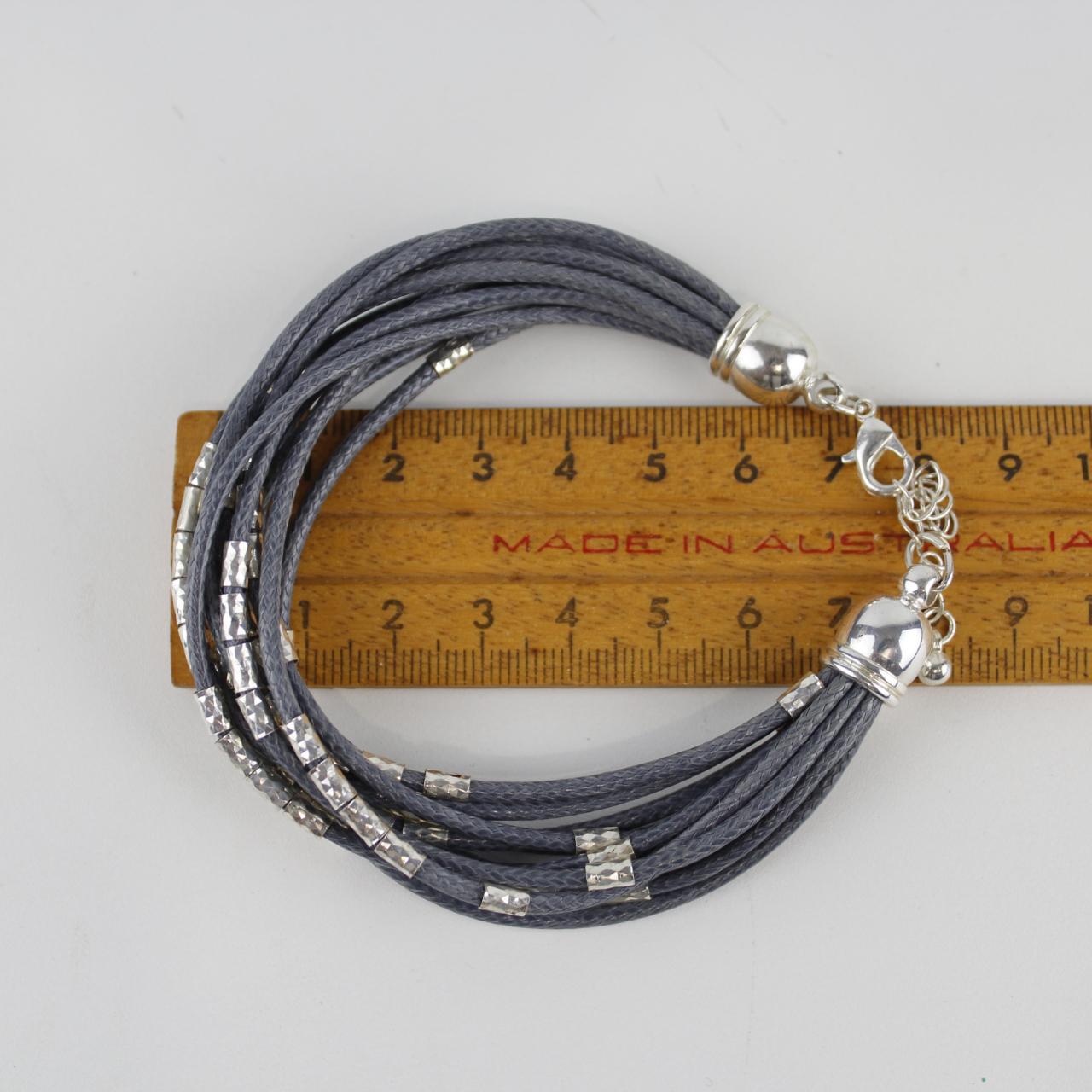 Cord Bracelet with Silver Beads - Gray - Boho Chic - Multi-S