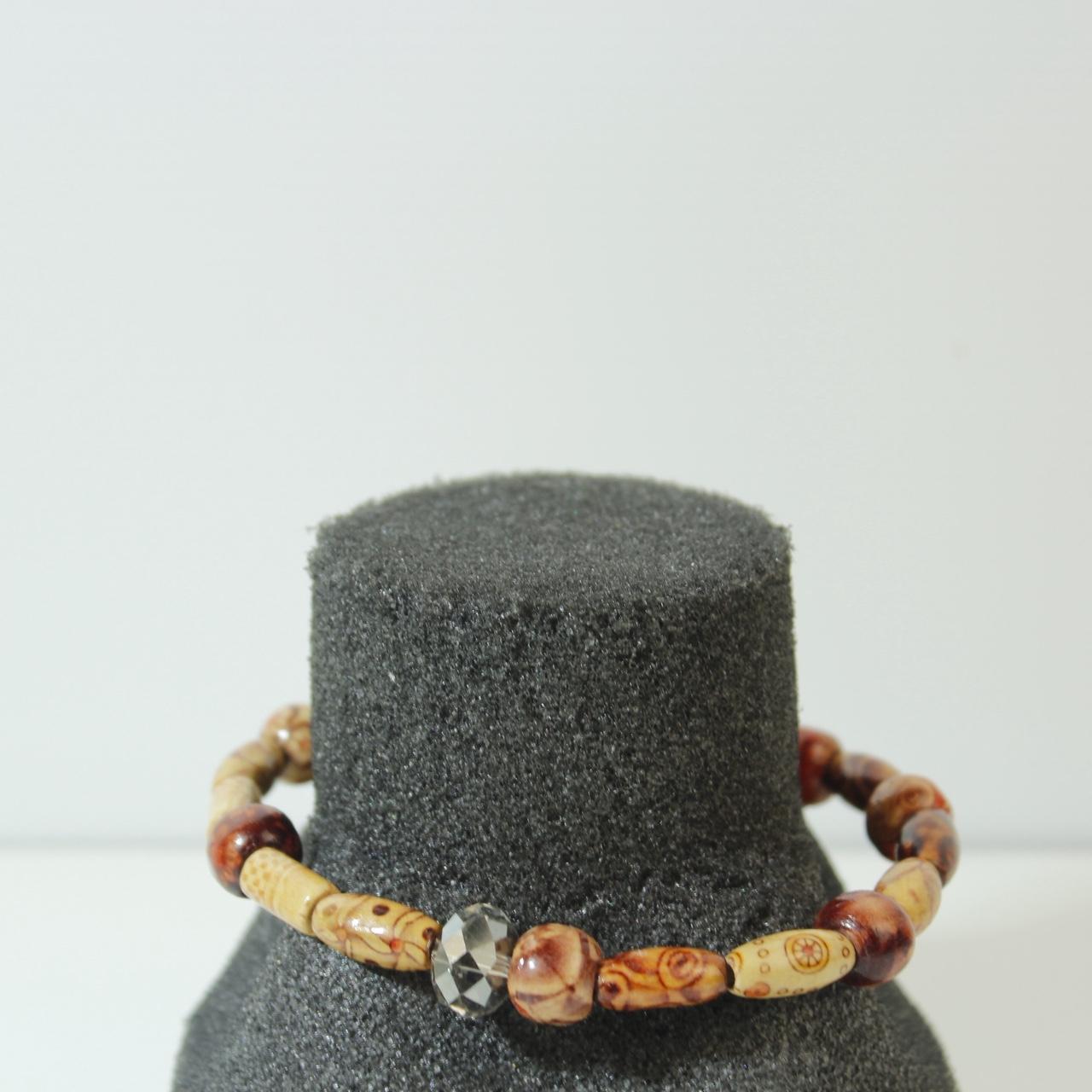 Vintage Leopard Skin Beaded Bracelet Wood Barrel Beads
