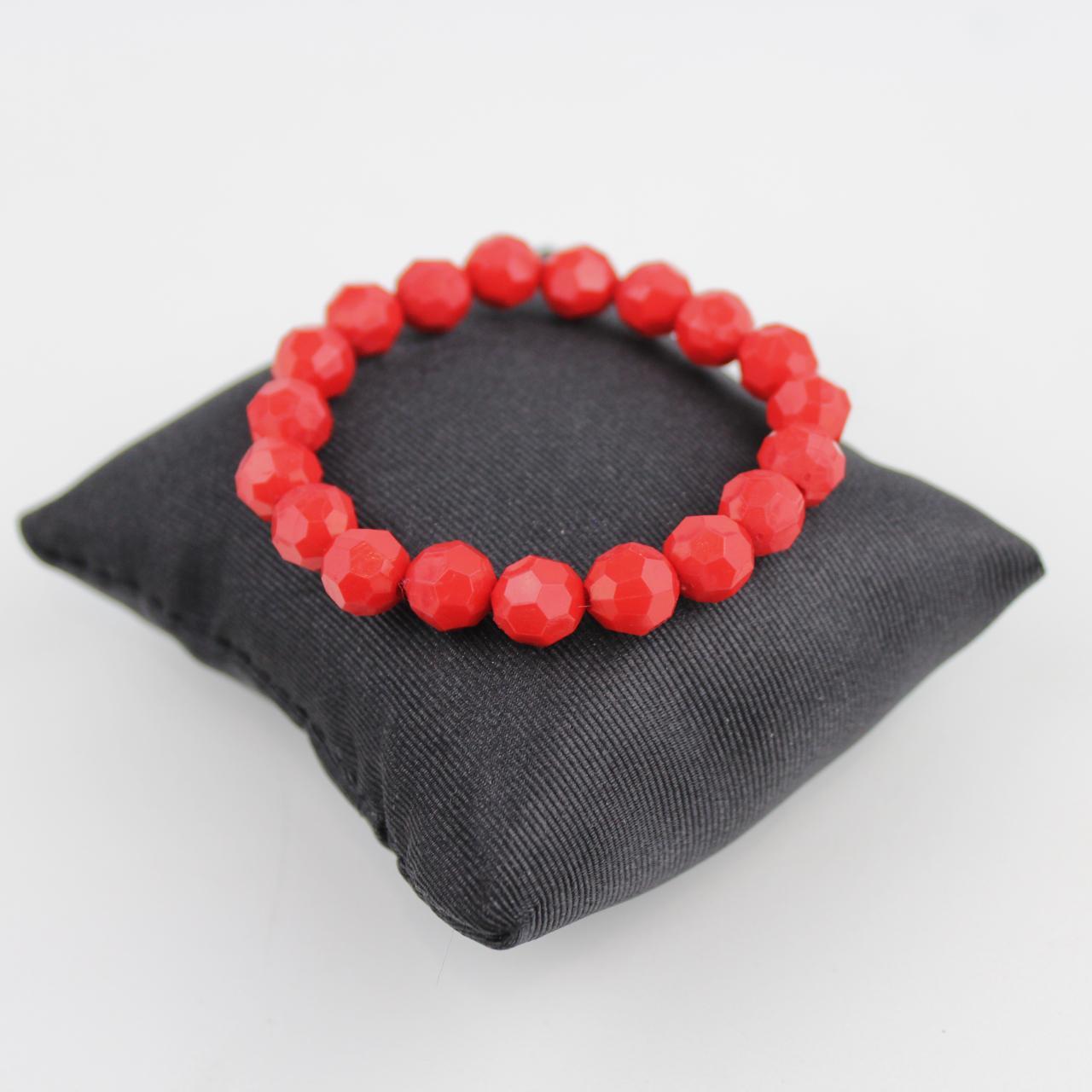 Red Faceted Bead Stretch Bracelet Glass Resin Jewelry Fashio