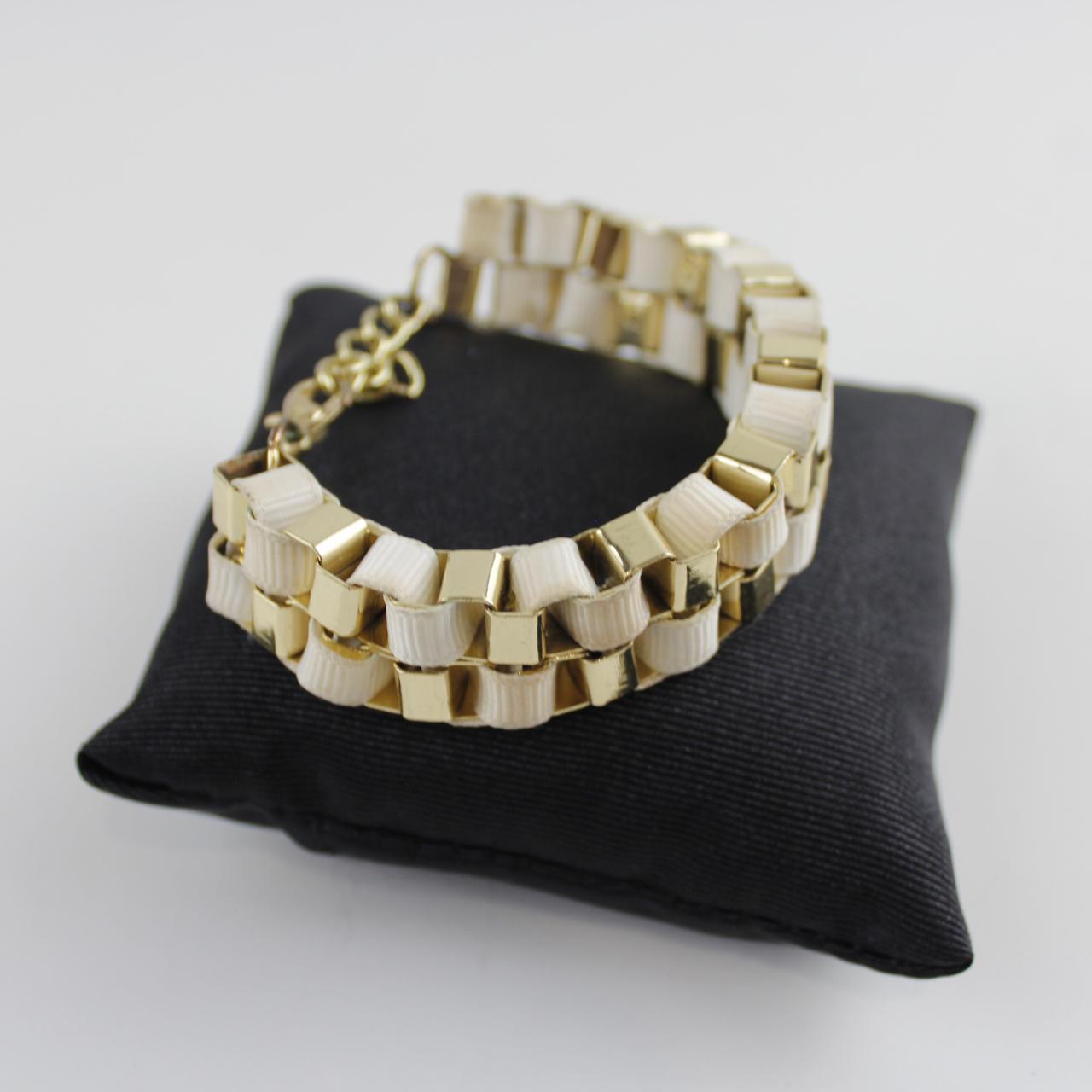 Gold & White Link Bracelet Two-Tone Fashion Statement Jewelr