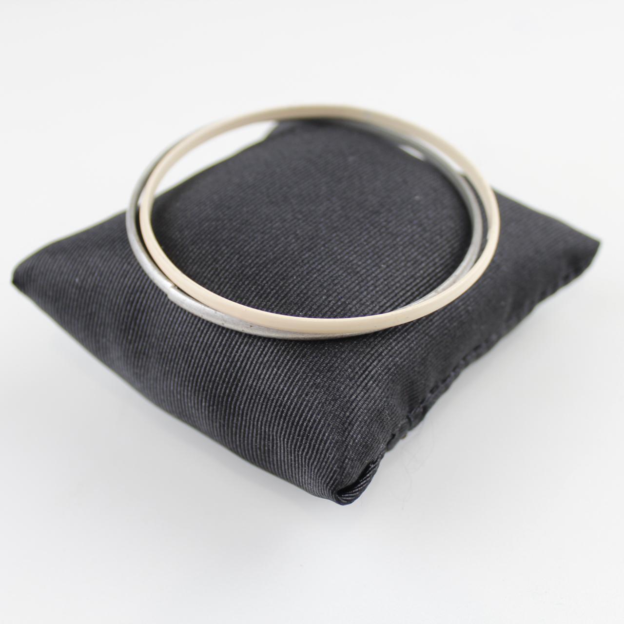 Silver Colour & Cream colour Bangle Bracelets Set Thin Stack