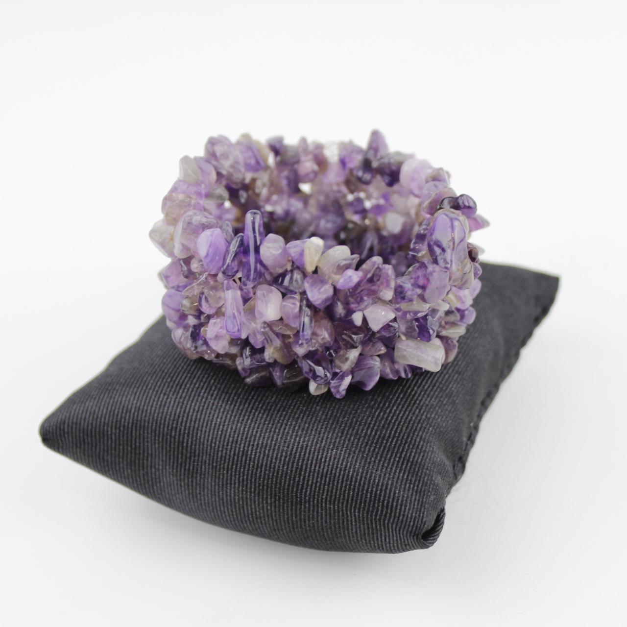 Amethyst Stone Bracelet Tumbled Purple Crystals Stretch Jewe