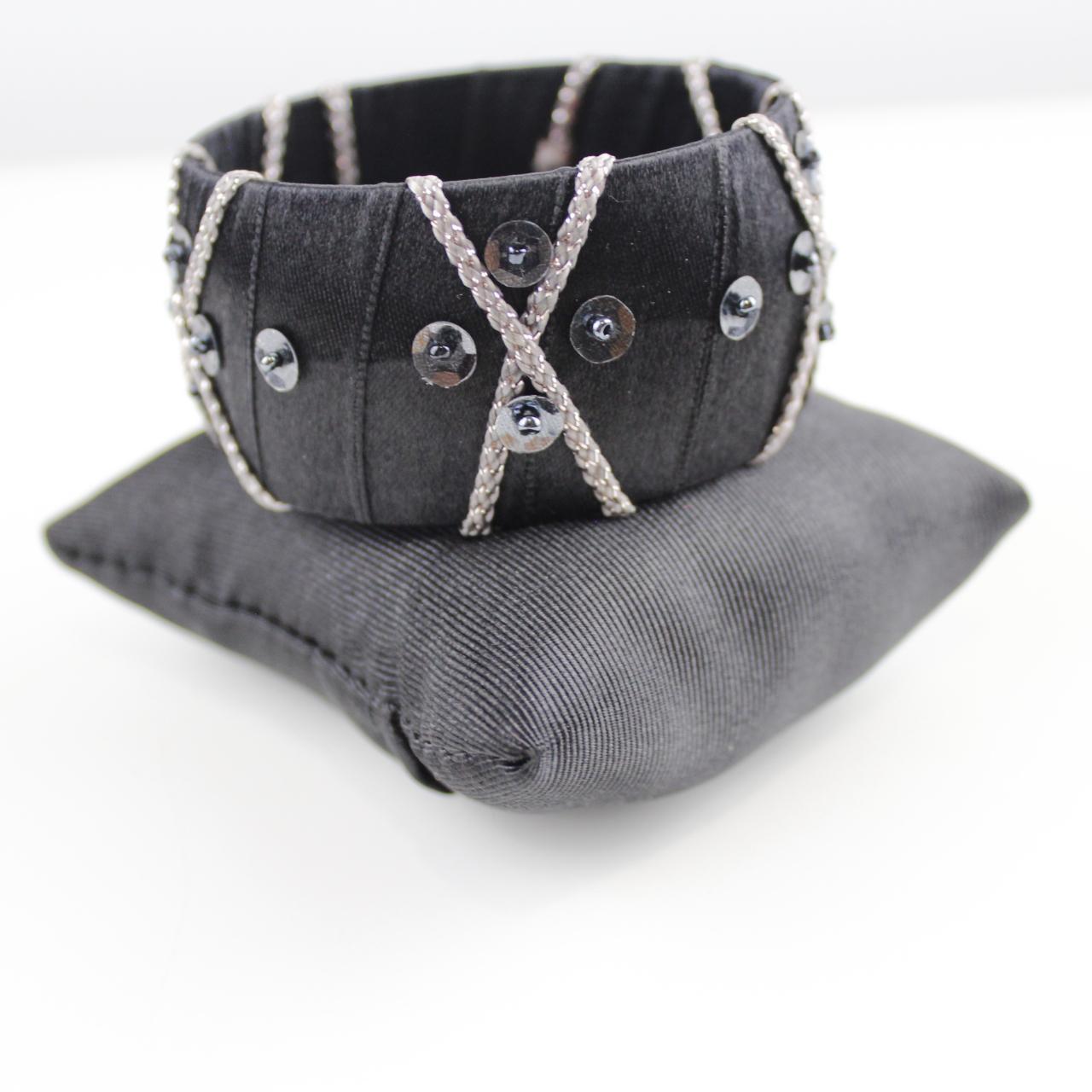 Gothic Black Velvet Cuff Bracelet Chain Detail Statement Jew
