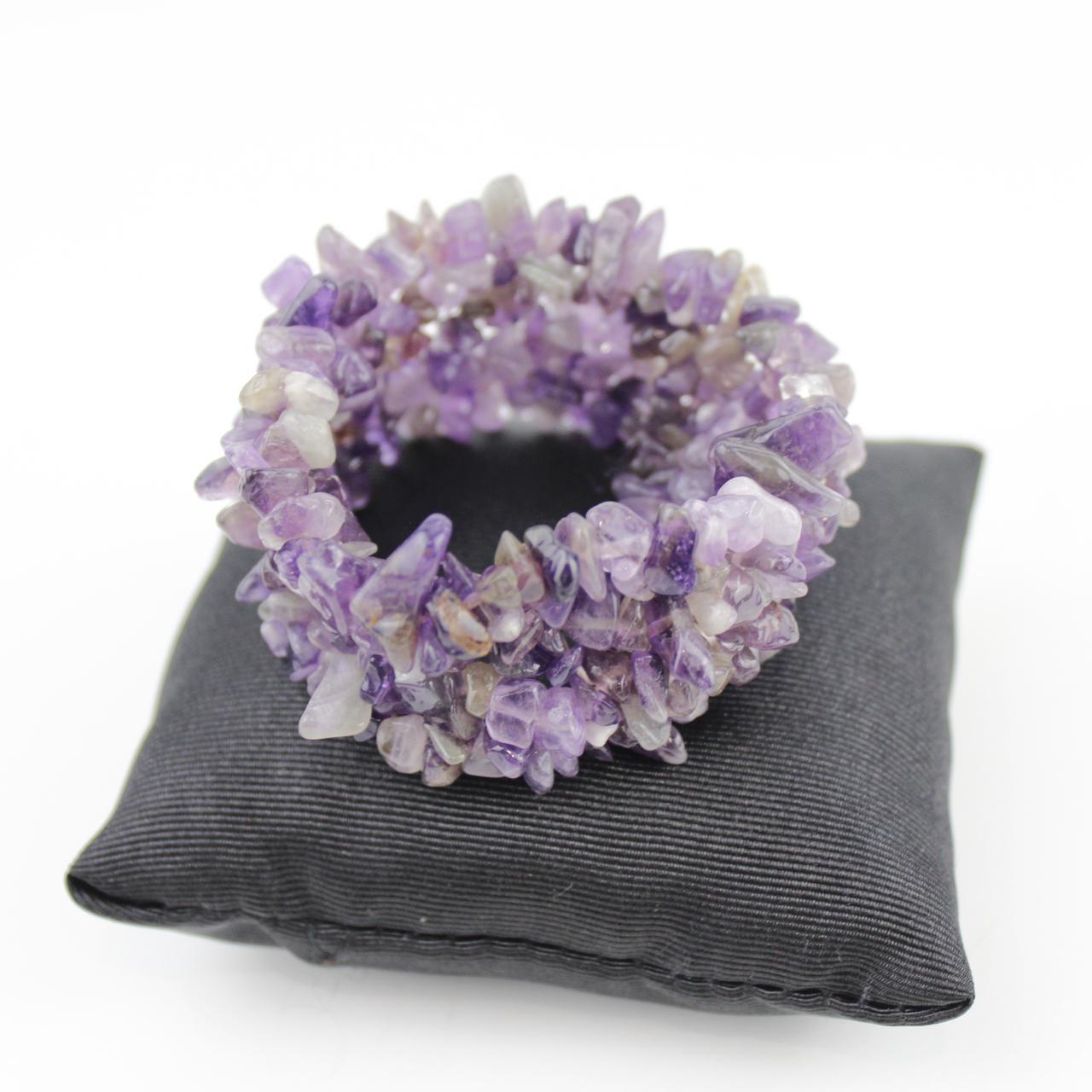 Amethyst Stone Bracelet Tumbled Purple Crystals Stretch Jewe