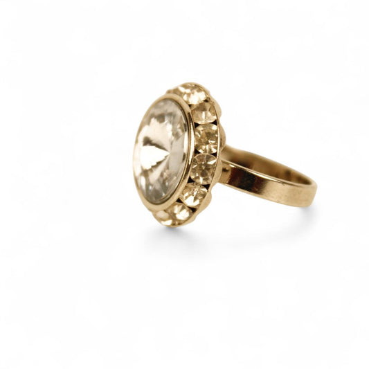 Silver Tone Cocktail Ring Size R Round Cut Clear Cluster Statement Glamour