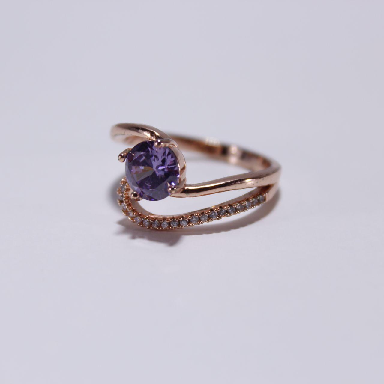 Modern Twist Design Purple Gemstone Ring Rose Gold Statement