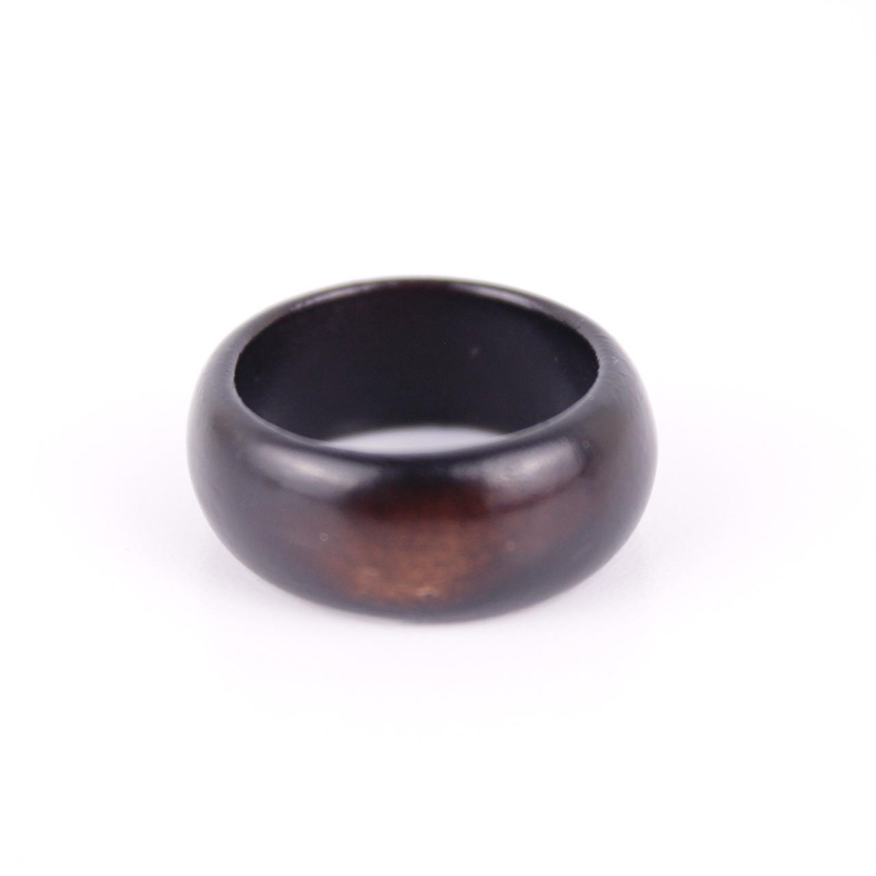 Black Dome Ring Wide Statement Band Resin Wood Style Boho Bold  Good pre-loved c