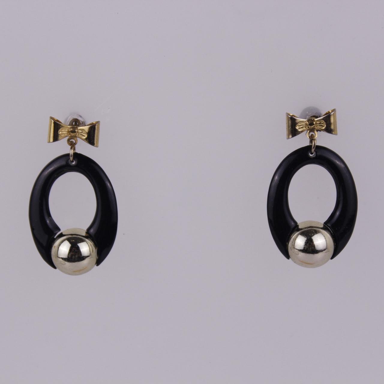 Black Drop Earrings Silver Tone Celtic Knot Leverback Oval Cognac Dangle  Good p