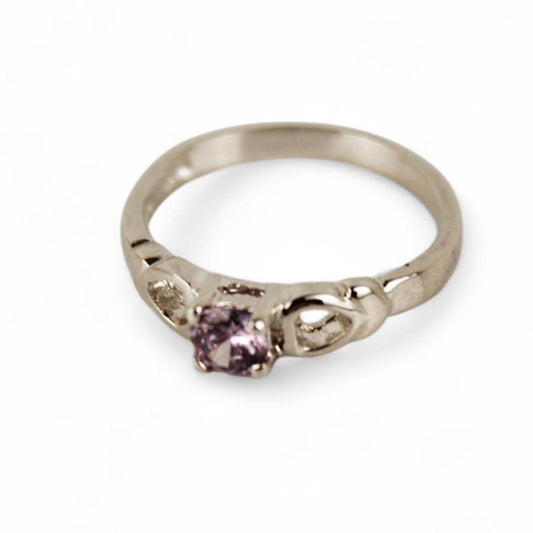 Silver tone Purple Stone Heart Promise Ring Fashion Jewellery
