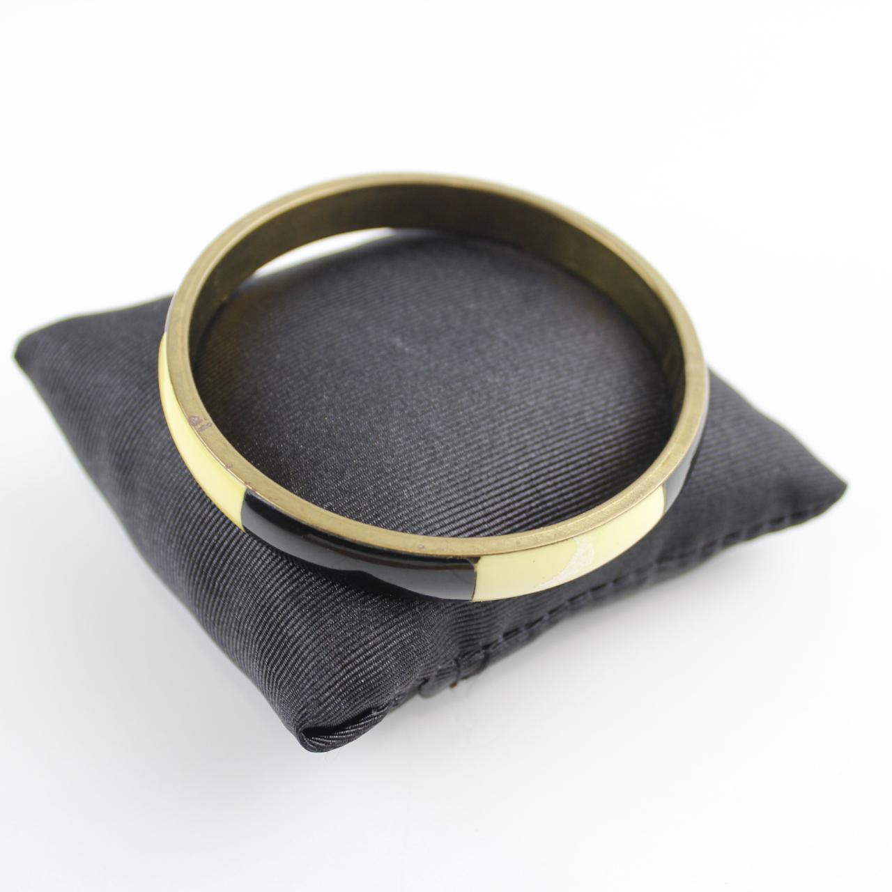 Retro Color Block Bangle - Brass, Black, Cream - Unique Vint