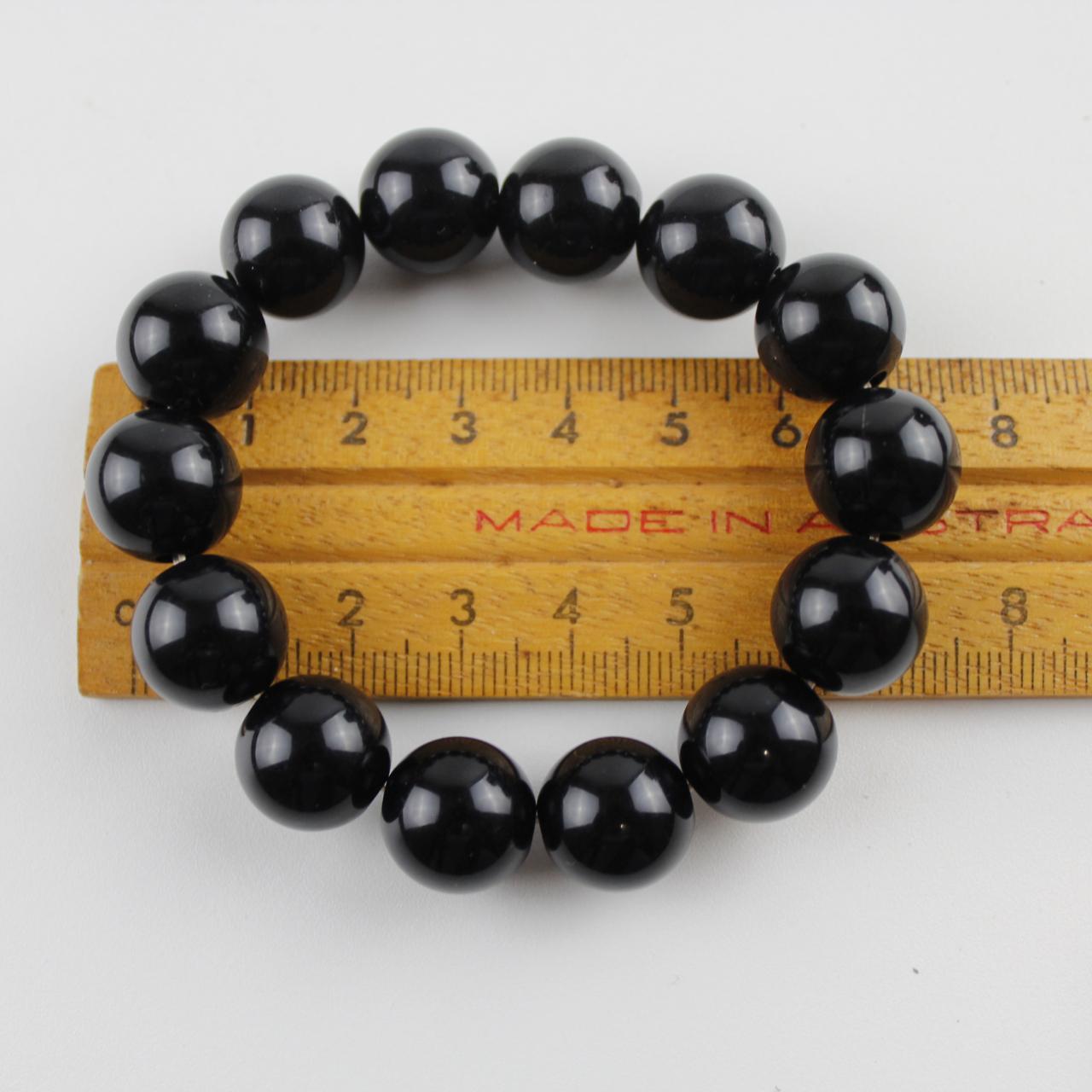 Black Bead Bracelet Round Stretch Bangle Jewelry  Good pre-l