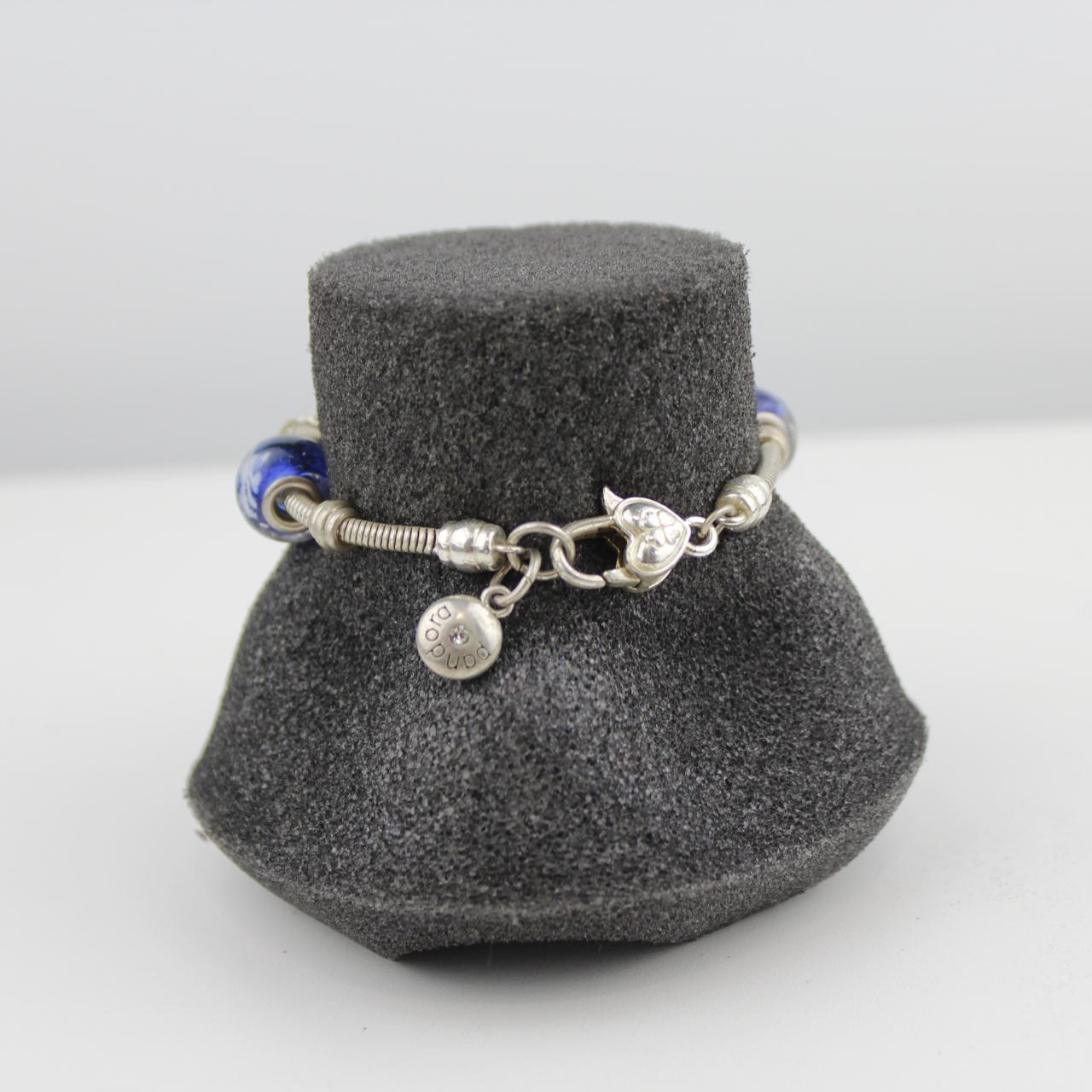 Silver Tone Charm Bracelet Blue Glass Beads Snowflake Clover
