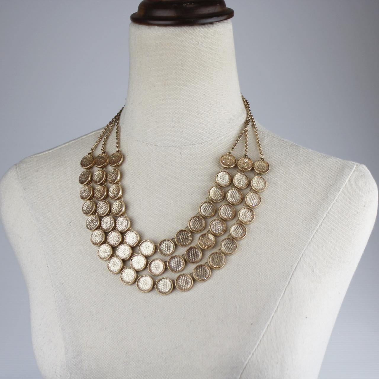 Multi Strand Statement Necklace Gold Mirror Medallions Refle